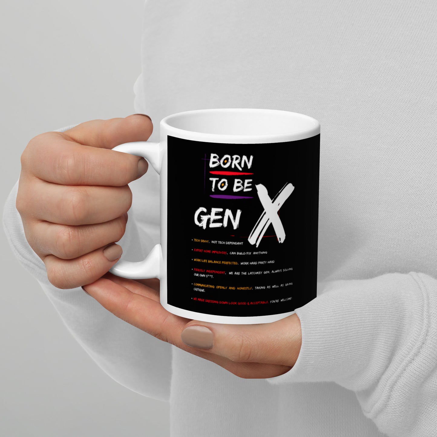 Born To Be Gen X White glossy mug