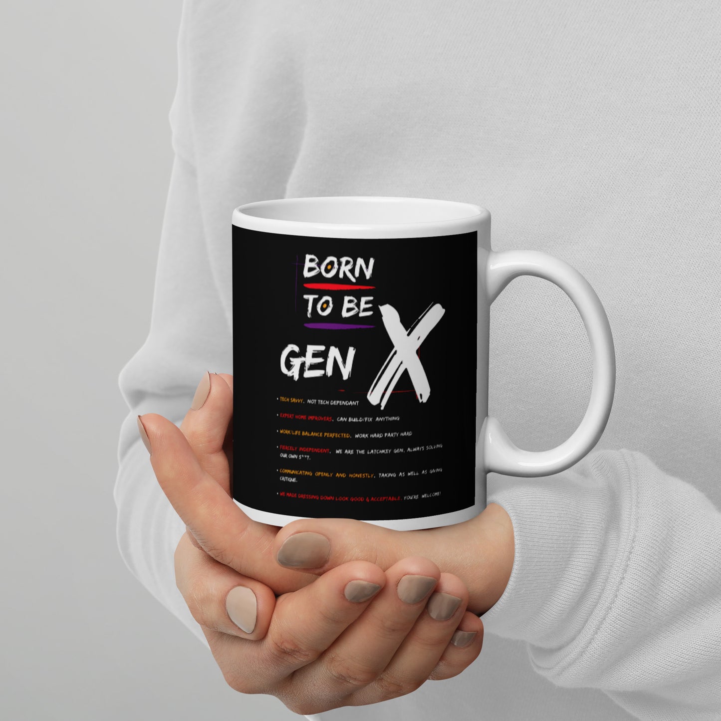 Born To Be Gen X White glossy mug