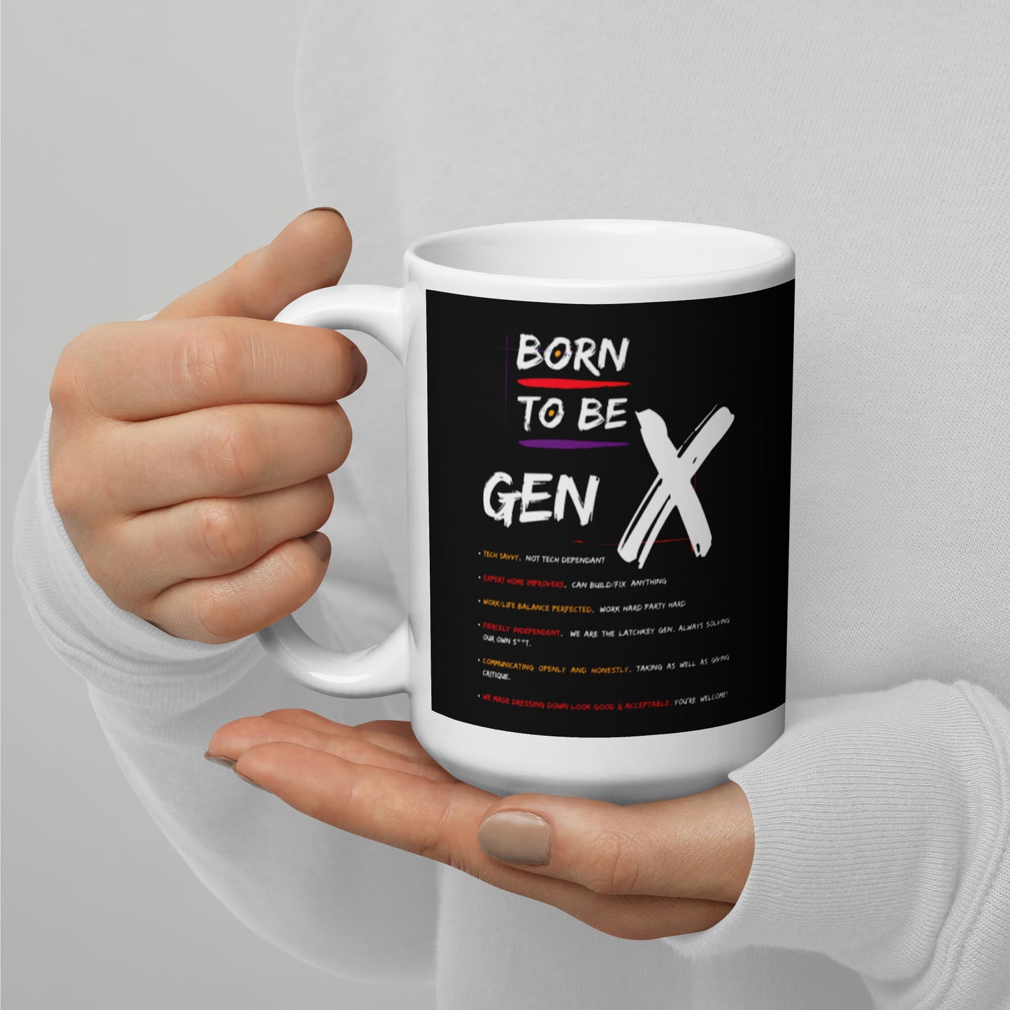 Born To Be Gen X White glossy mug