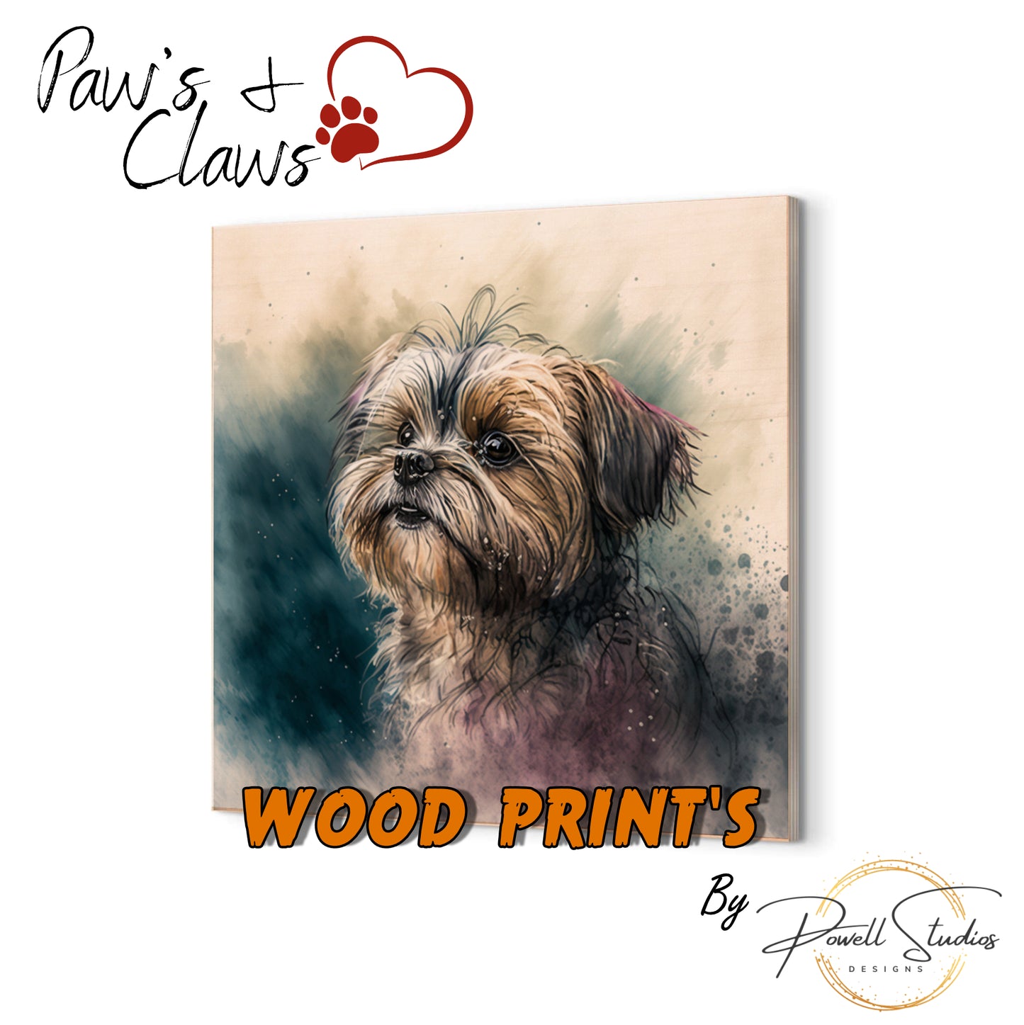 Shorkie Dog (d) Watercolor Wood Prints