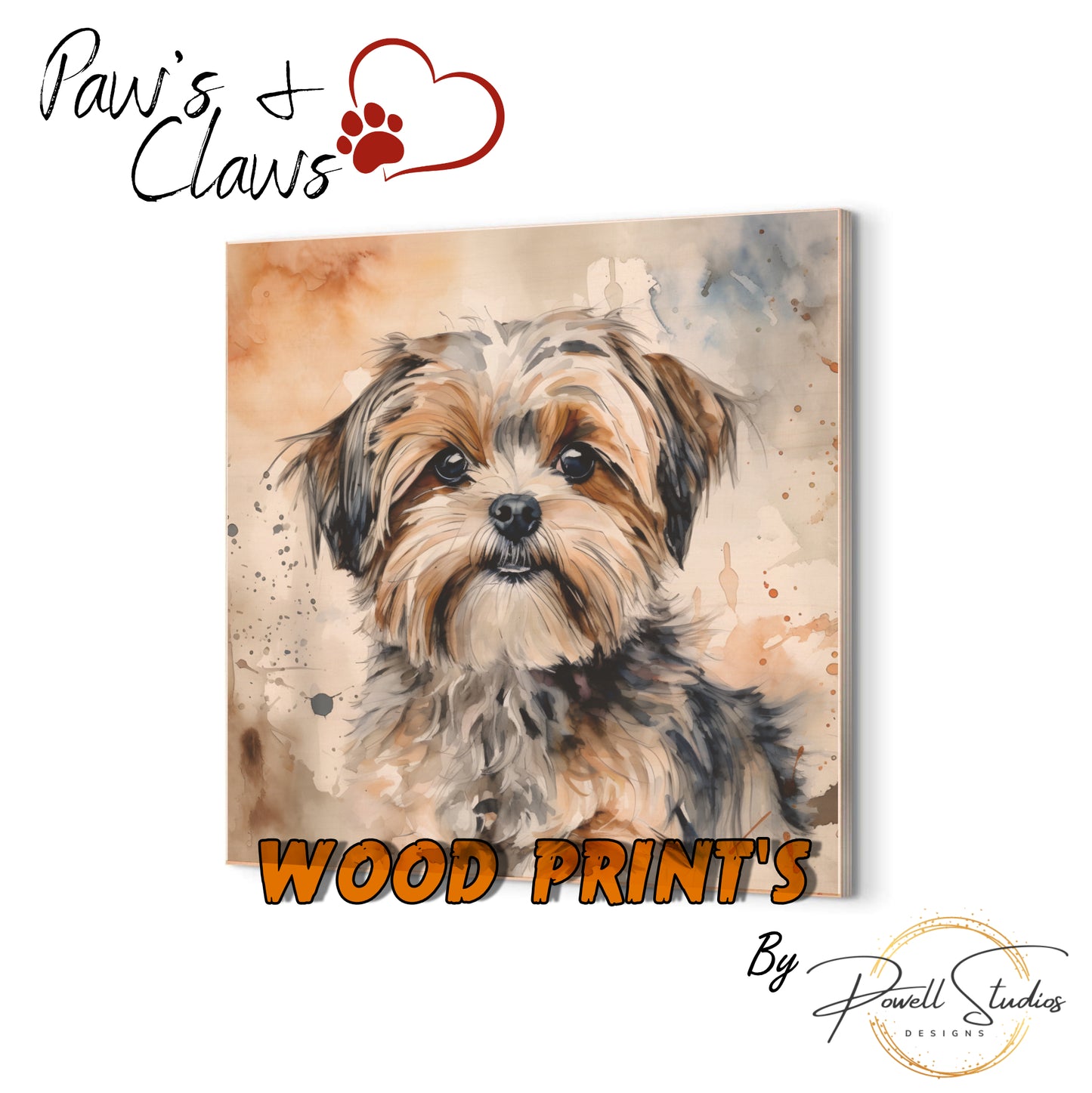 Shorkie Dog (b) Watercolor Wood Prints