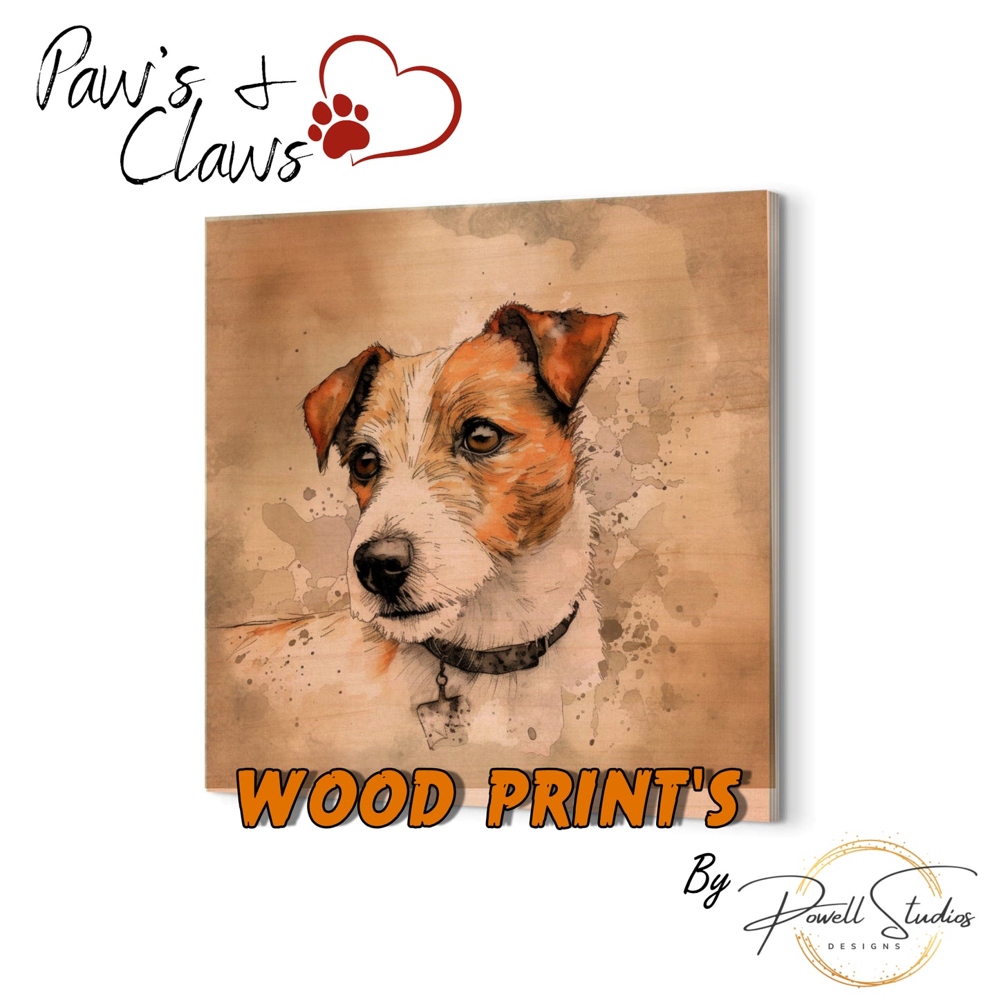 Jack Russell Dog (b) Watercolor Wood Prints