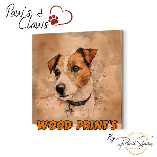 Jack Russell Dog (b) Watercolor Wood Prints