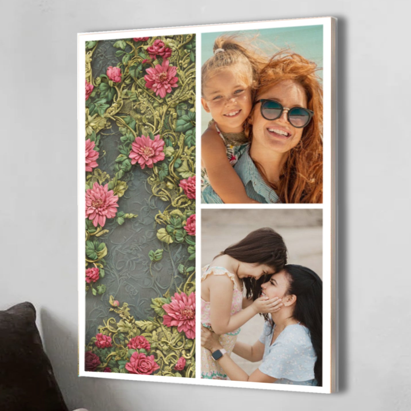 Wood Prints : Twin Photo Display (Personalised Mothers Day) Classic Rose.