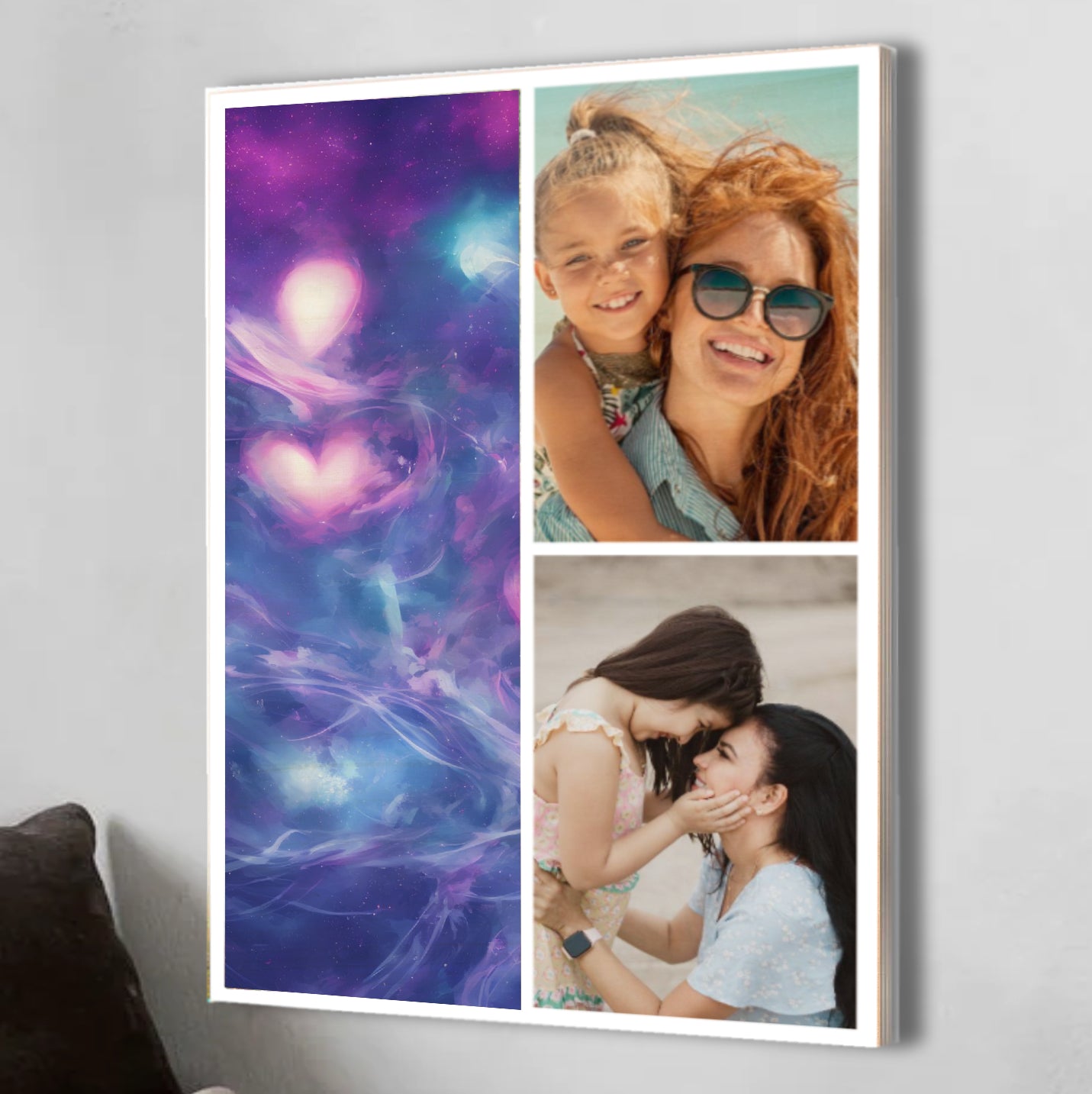 Wood Prints : Twin Photo Display (Personalised Mothers Day) Heart Nebula.