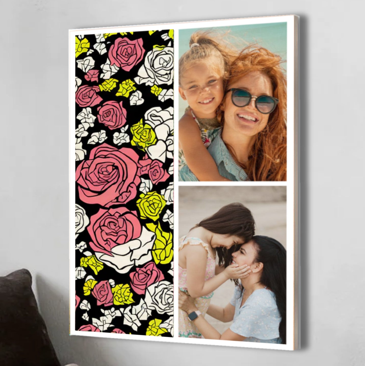 Wood Prints : Twin Photo Display (Personalised Mothers Day): Sketchy Bloom.
