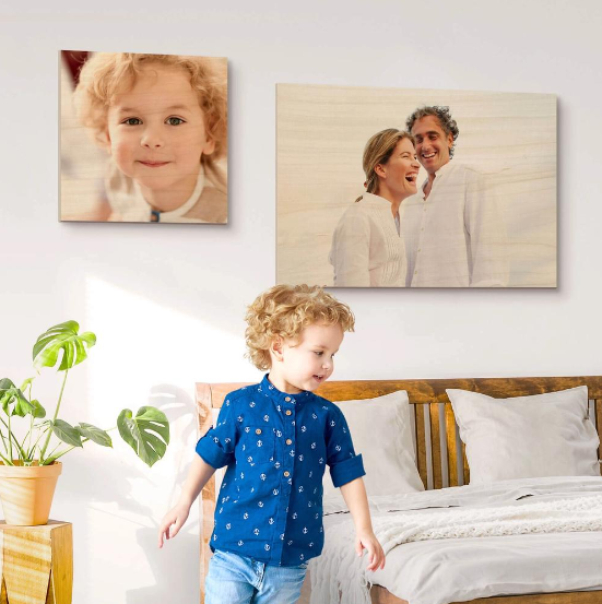 Wood Prints : Twin Photo Display (Personalised Mothers Day) Castle Mist.