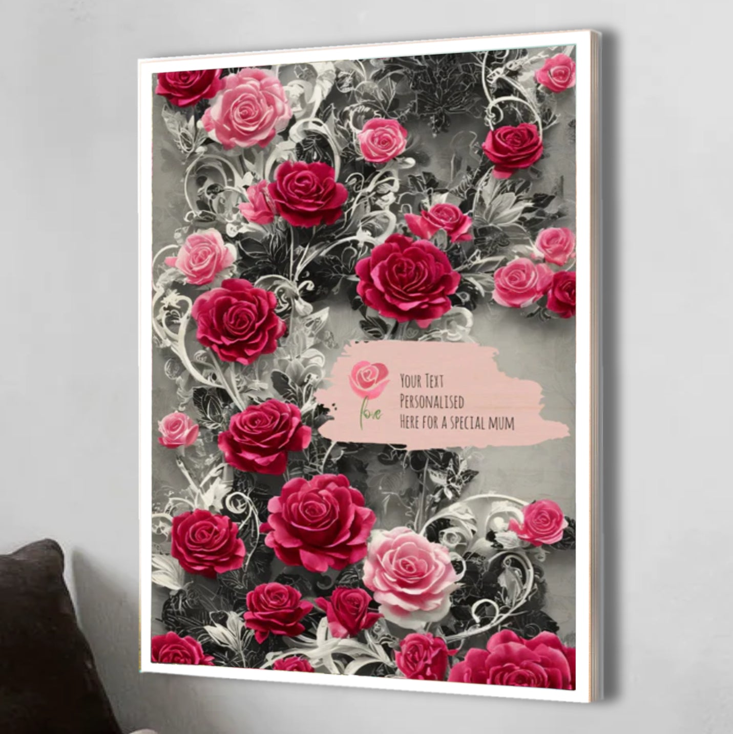 Wood Prints (Personalised Mothers Day): Classic Rose.