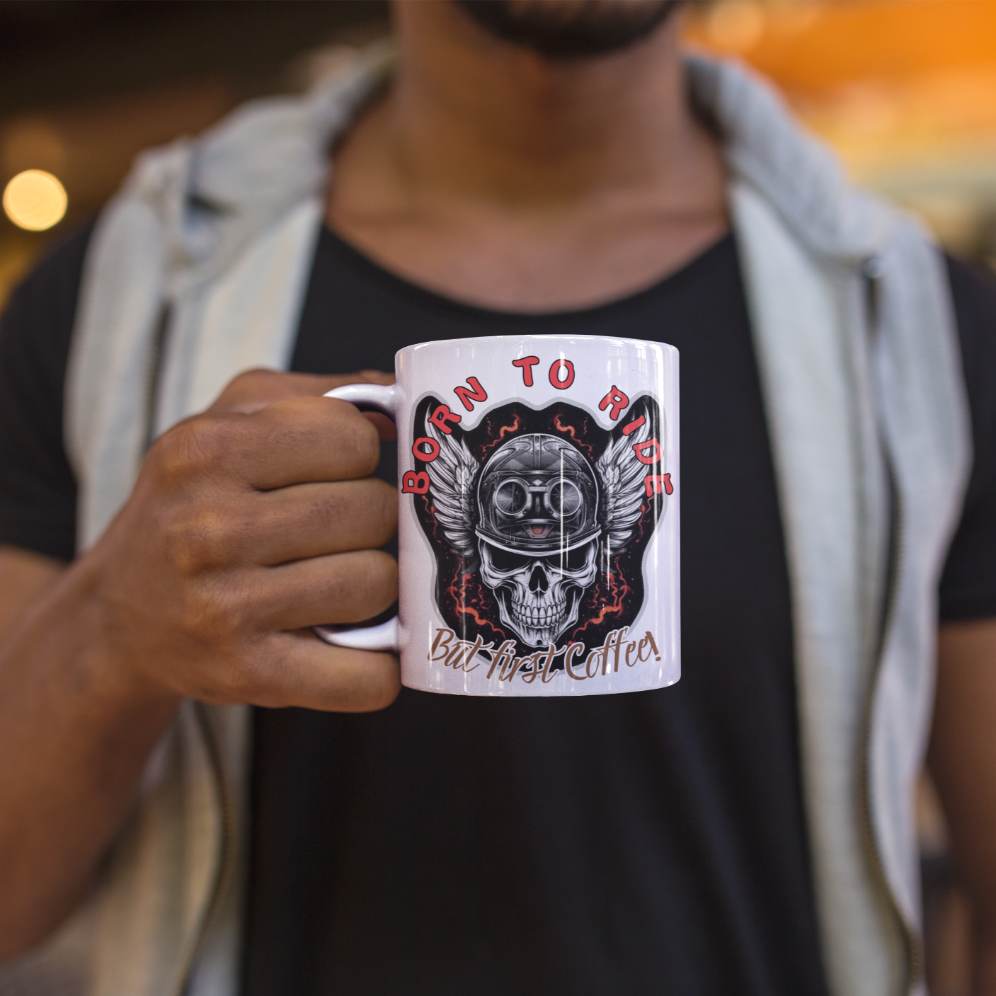 Born To Ride! But First, Coffee! White 11oz Ceramic Mug