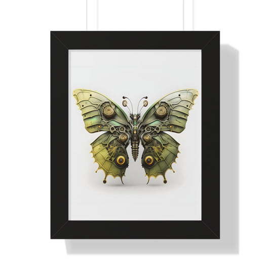 Steam Punk Style Butterfly Framed Vertical Poster, Acid Green