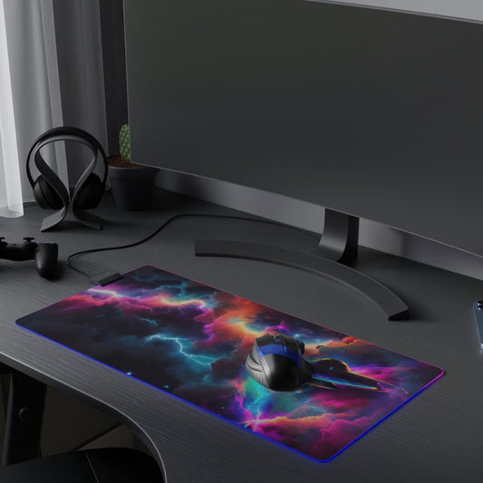 LED Gaming Mouse Pad. Close Encounter UFO in a Nebula Neon style Classic Mouse Mat, Get ready to elevate your gaming experience Tic Tac UAP style!