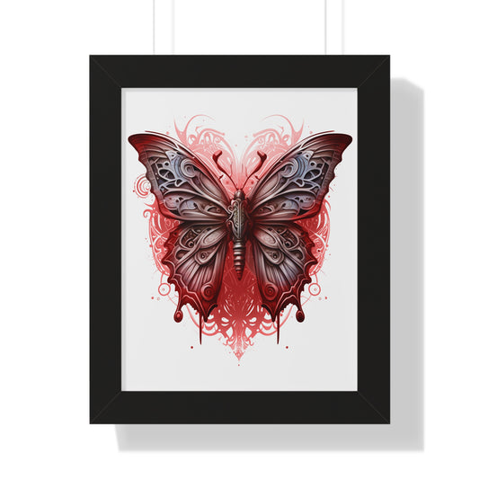 Steam Punk Style Butterfly Framed Vertical Poster, Hydrolic Red