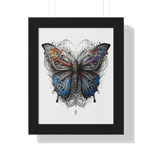 Steam Punk Style Butterfly Framed Vertical Poster, Iridescent Oils