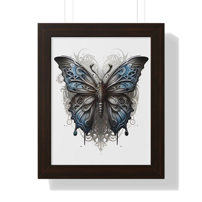Steam Punk Style Butterfly Framed Vertical Poster, Ash Blue