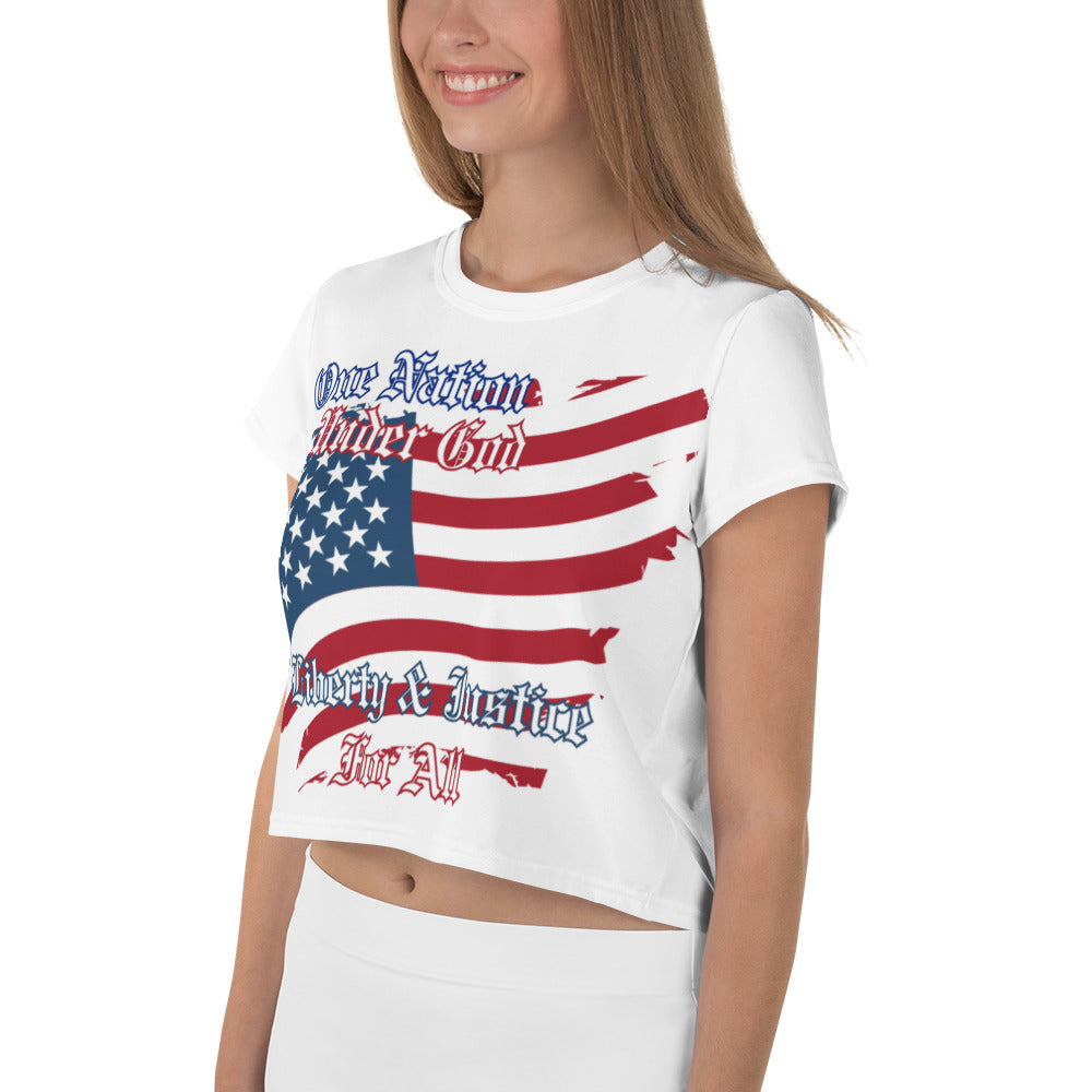 USA One NAtion Flag, All-Over Print Crop Tee
