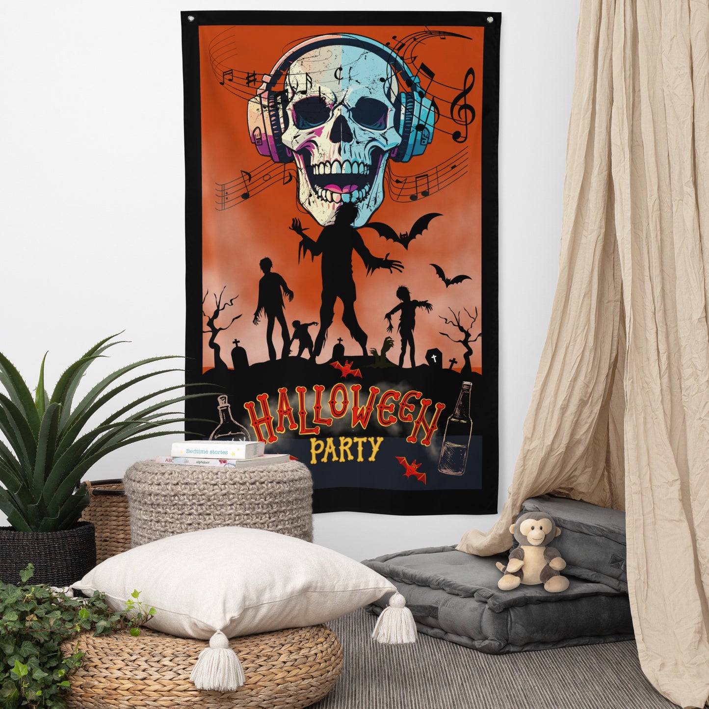 Halloween Decoration Wall Art Flag. Welcome To Halloween Paty, DJ Music Style.
