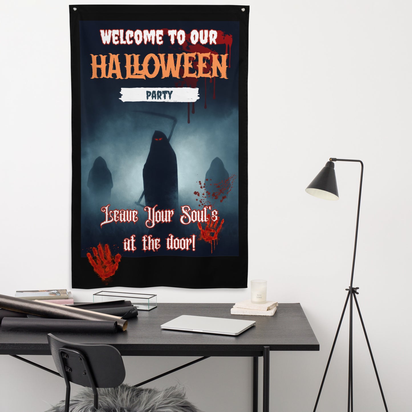 Halloween Decoration Wall Art Flag Welcome To Halloween Party Leave Soul At The Door