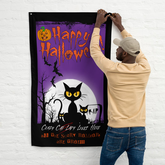 Crazy Cat Lady Halloween Decoration Wall Art Flag.