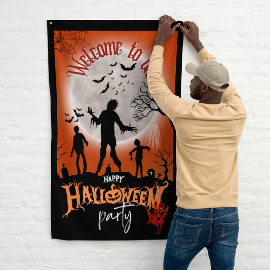 Welcome To Our Halloween Party Wall Art Flag.