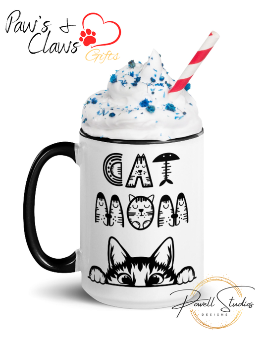 Cat Mom, Cat lovers Mug with Color Inside. For all Crazy Cat ladys and kitten mums everywhere that enjoy a coffee or tea.