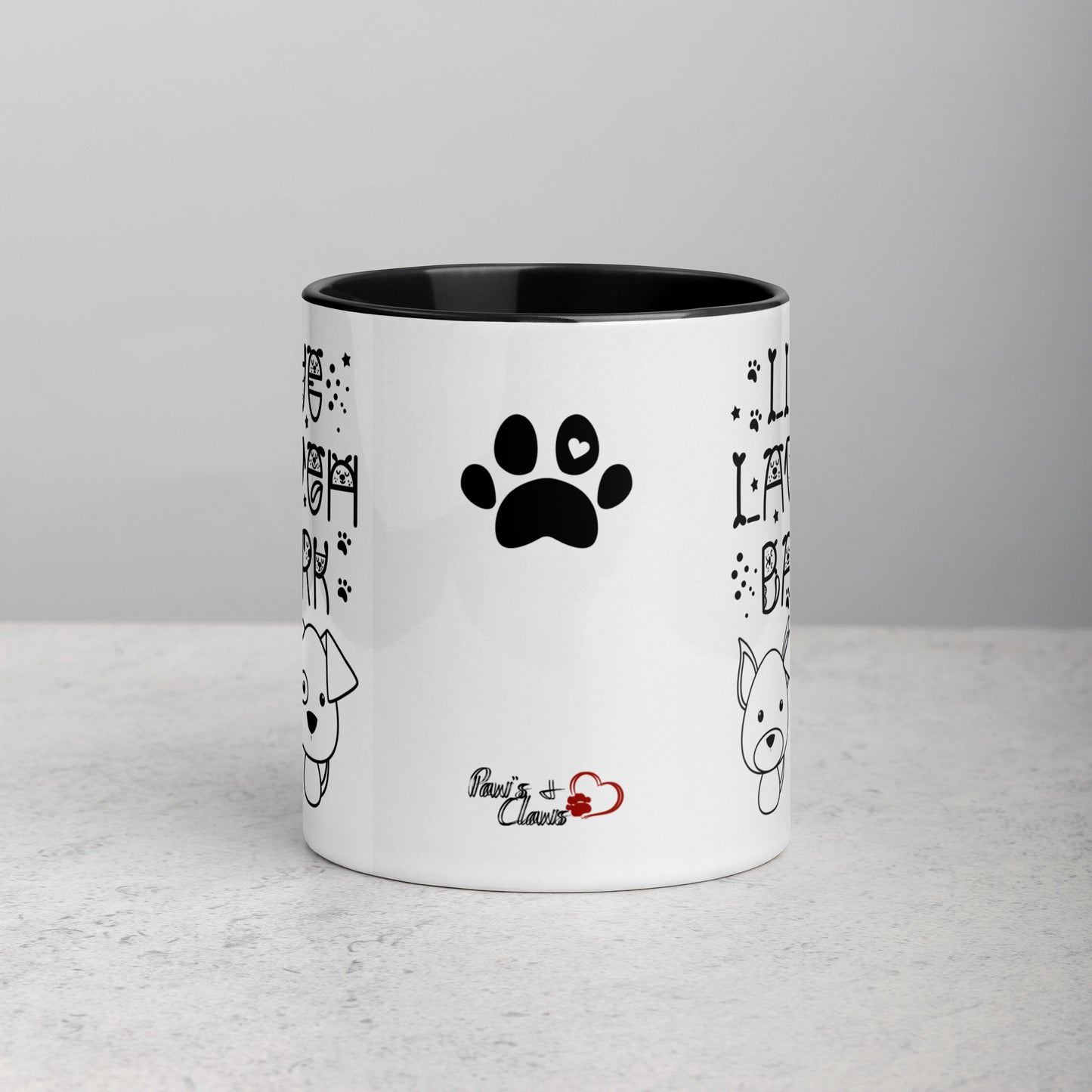 Live Laugh Bark, Dog lovers Mug with Color Inside. Puppy coffee mug, perfect for the Dog Lady in your life.