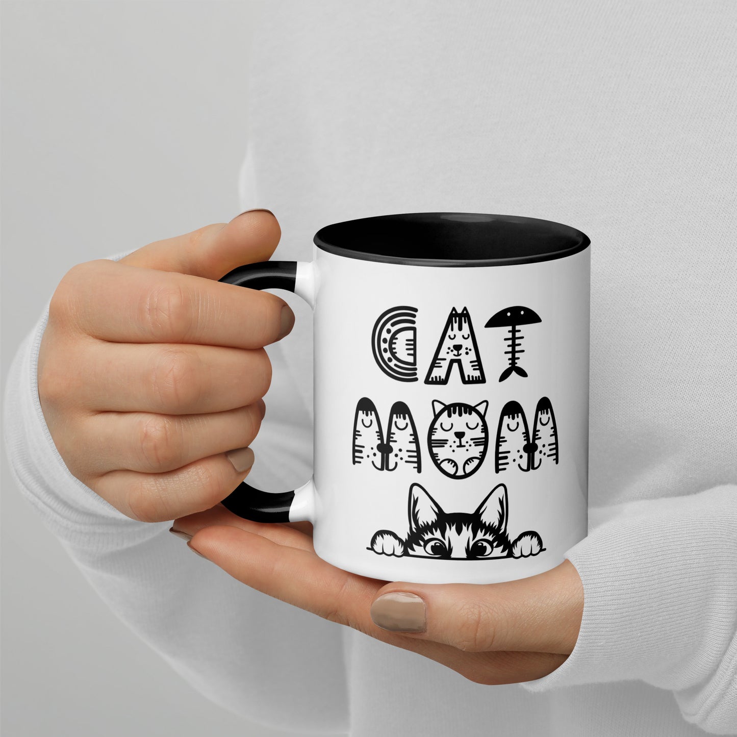 Cat Mom, Cat lovers Mug with Color Inside. For all Crazy Cat ladys and kitten mums everywhere that enjoy a coffee or tea.