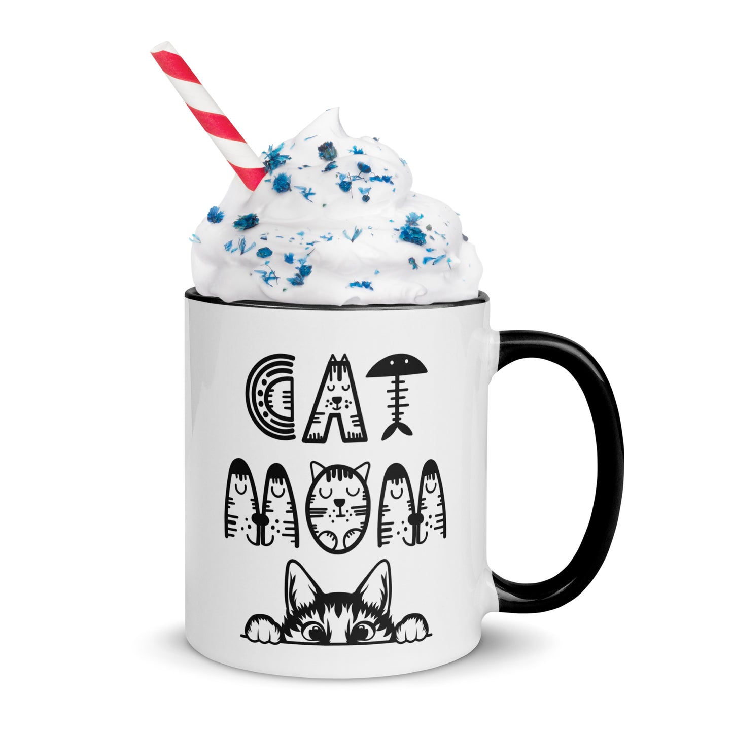 Cat Mom, Cat lovers Mug with Color Inside. For all Crazy Cat ladys and kitten mums everywhere that enjoy a coffee or tea.