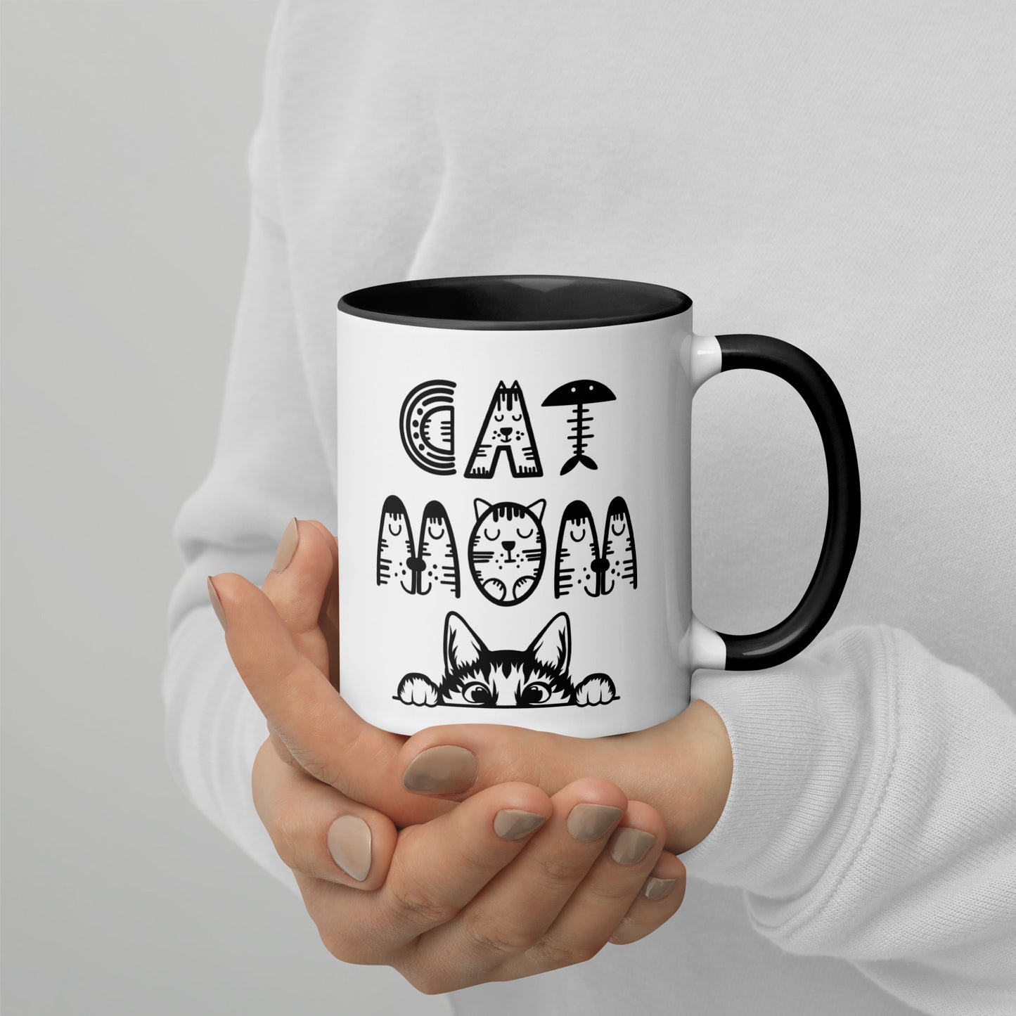 Cat Mom, Cat lovers Mug with Color Inside. For all Crazy Cat ladys and kitten mums everywhere that enjoy a coffee or tea.