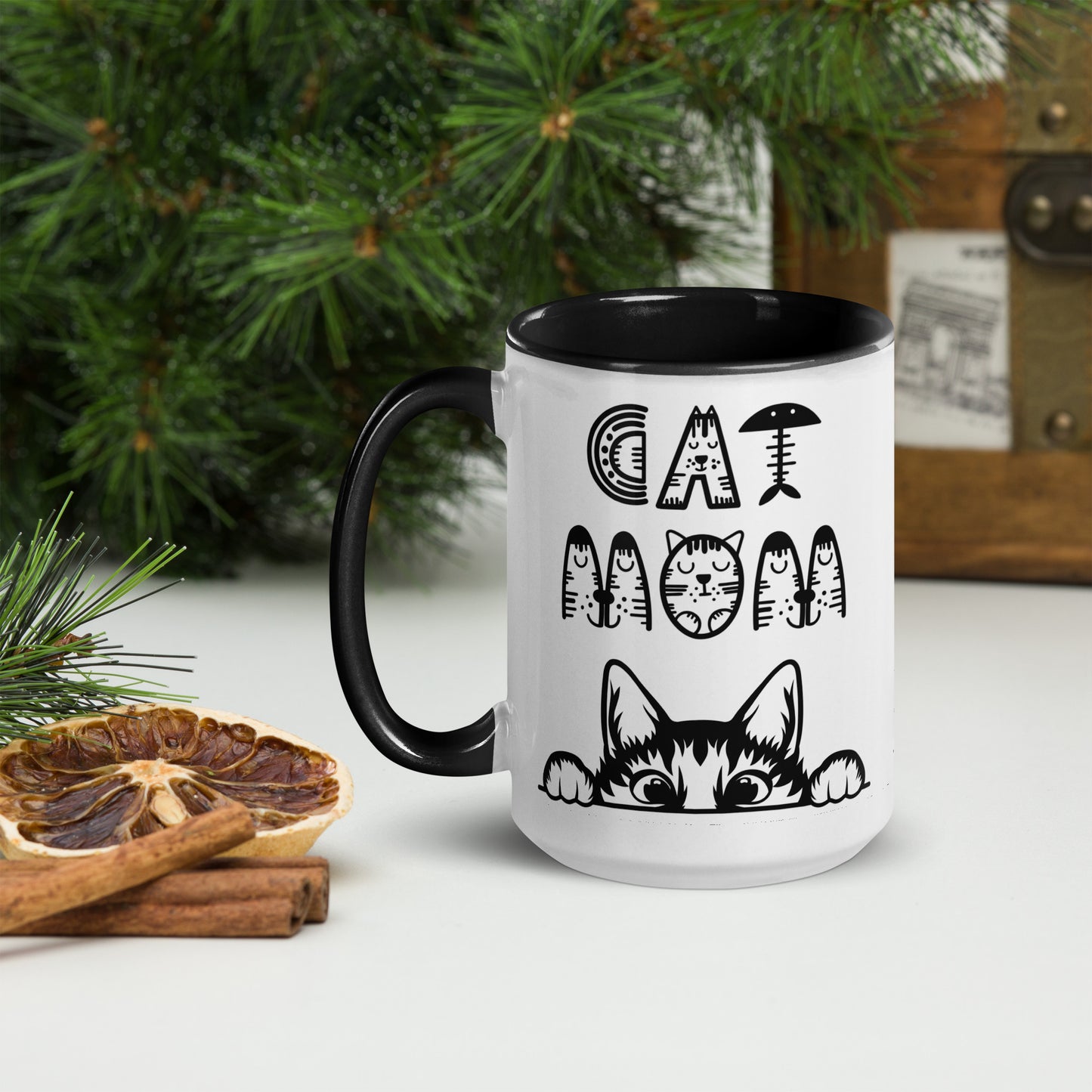 Cat Mom, Cat lovers Mug with Color Inside. For all Crazy Cat ladys and kitten mums everywhere that enjoy a coffee or tea.