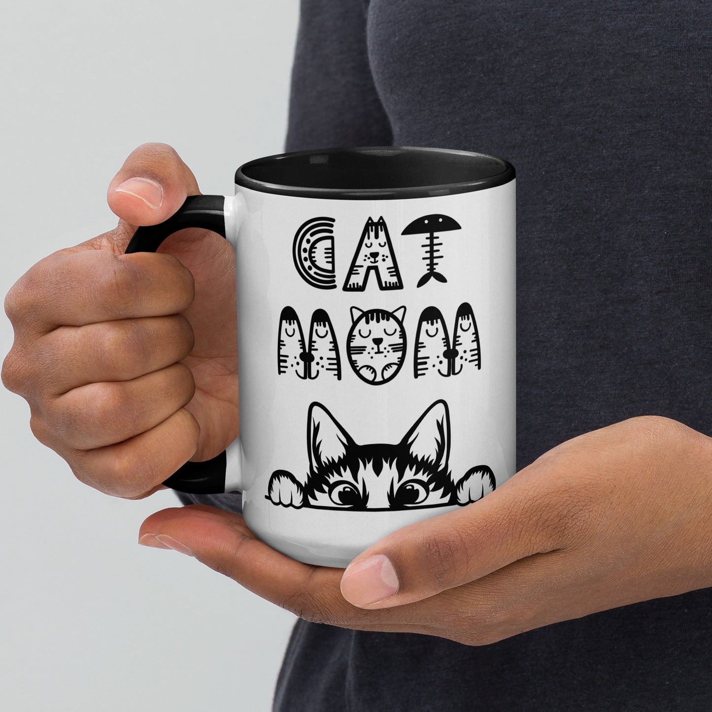 Cat Mom, Cat lovers Mug with Color Inside. For all Crazy Cat ladys and kitten mums everywhere that enjoy a coffee or tea.