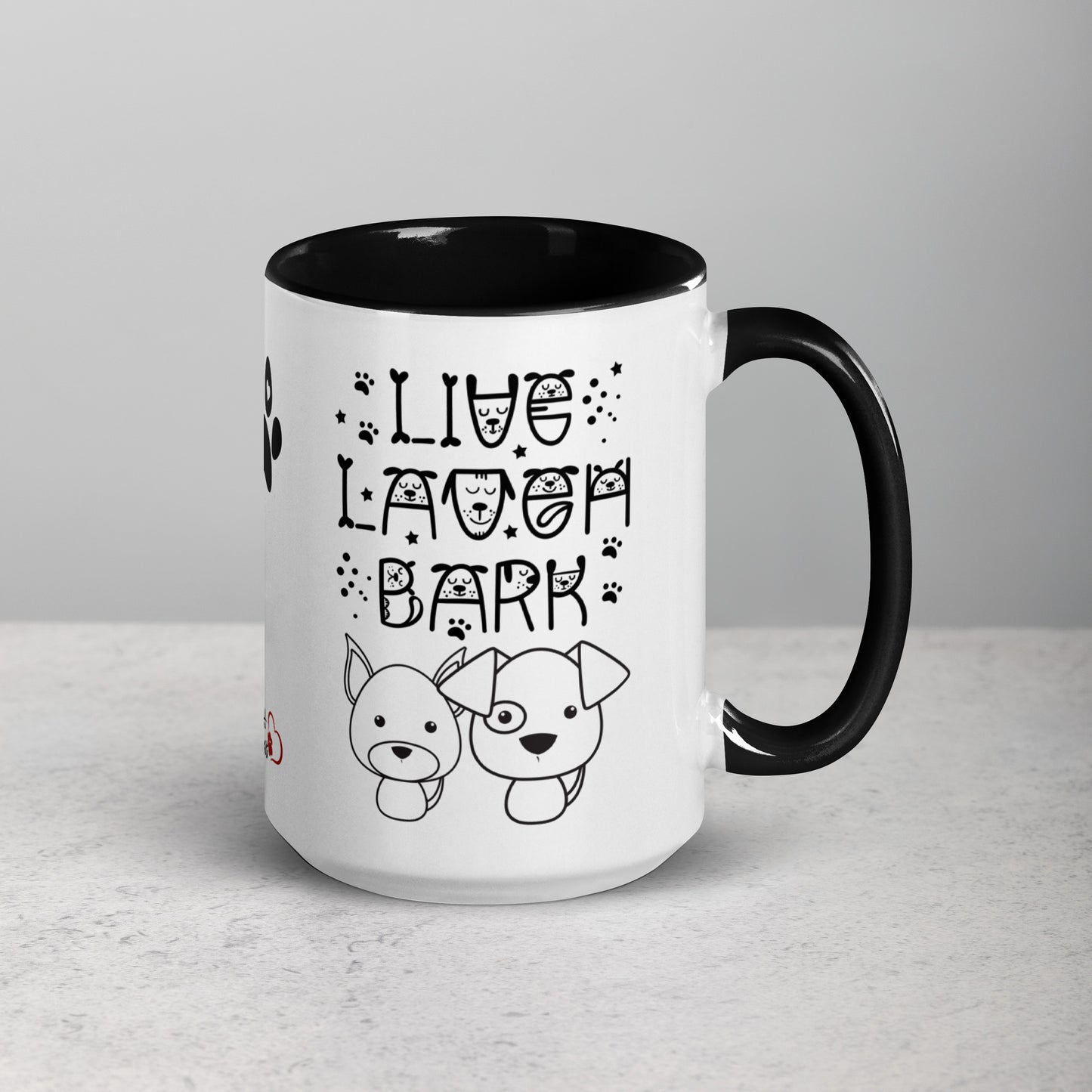 Live Laugh Bark, Dog lovers Mug with Color Inside. Puppy coffee mug, perfect for the Dog Lady in your life.