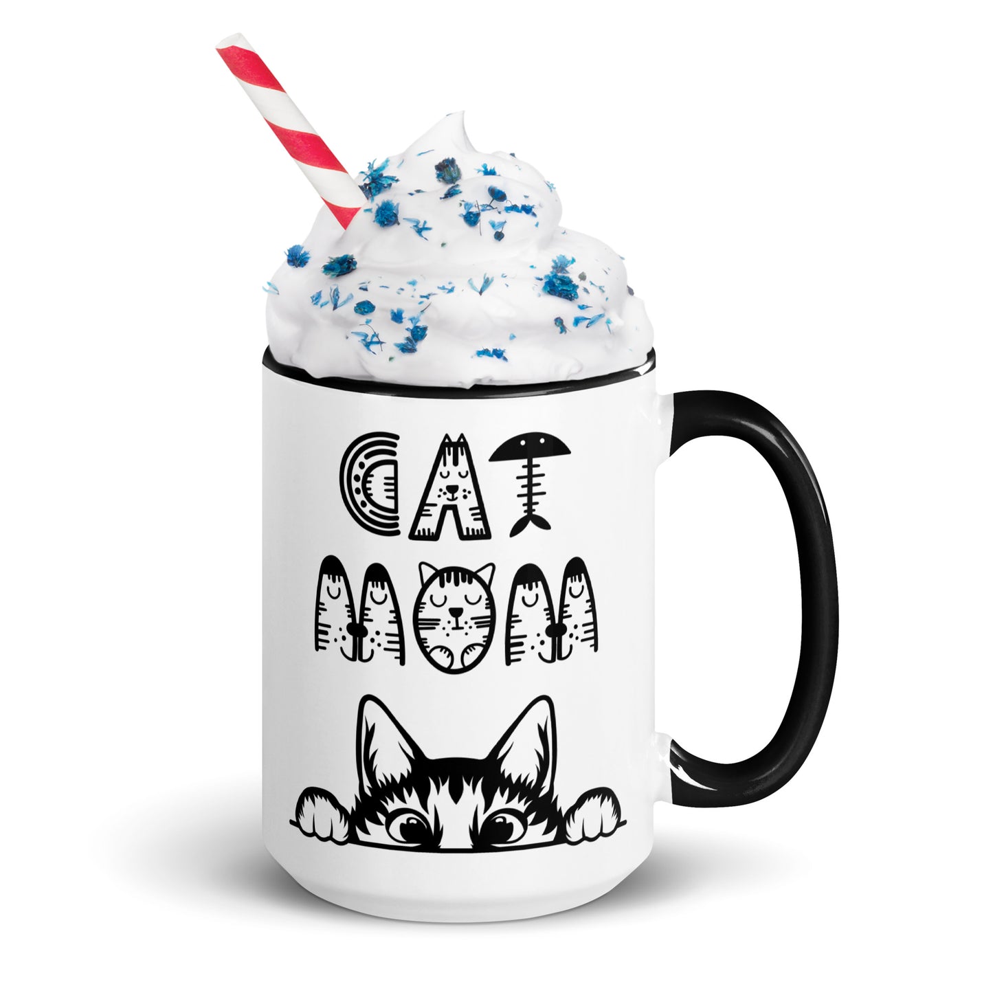 Cat Mom, Cat lovers Mug with Color Inside. For all Crazy Cat ladys and kitten mums everywhere that enjoy a coffee or tea.