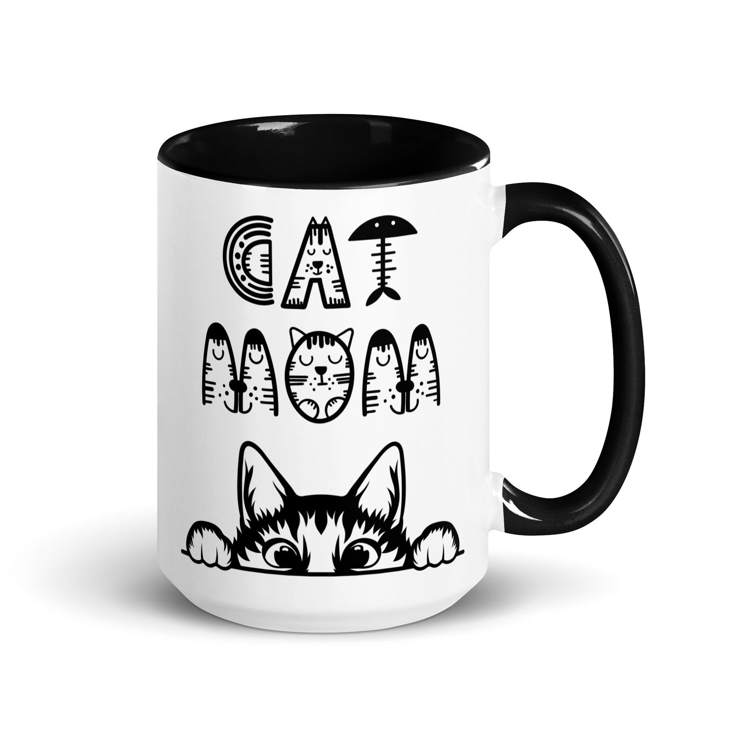 Cat Mom, Cat lovers Mug with Color Inside. For all Crazy Cat ladys and kitten mums everywhere that enjoy a coffee or tea.