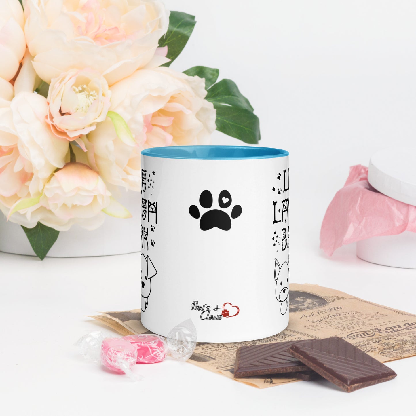 Live Laugh Bark, Dog lovers Mug with Color Inside. Puppy coffee mug, perfect for the Dog Lady in your life.