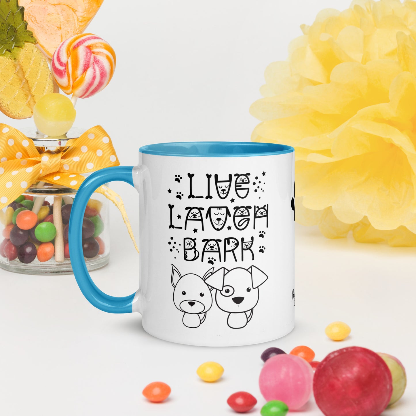 Live Laugh Bark, Dog lovers Mug with Color Inside. Puppy coffee mug, perfect for the Dog Lady in your life.