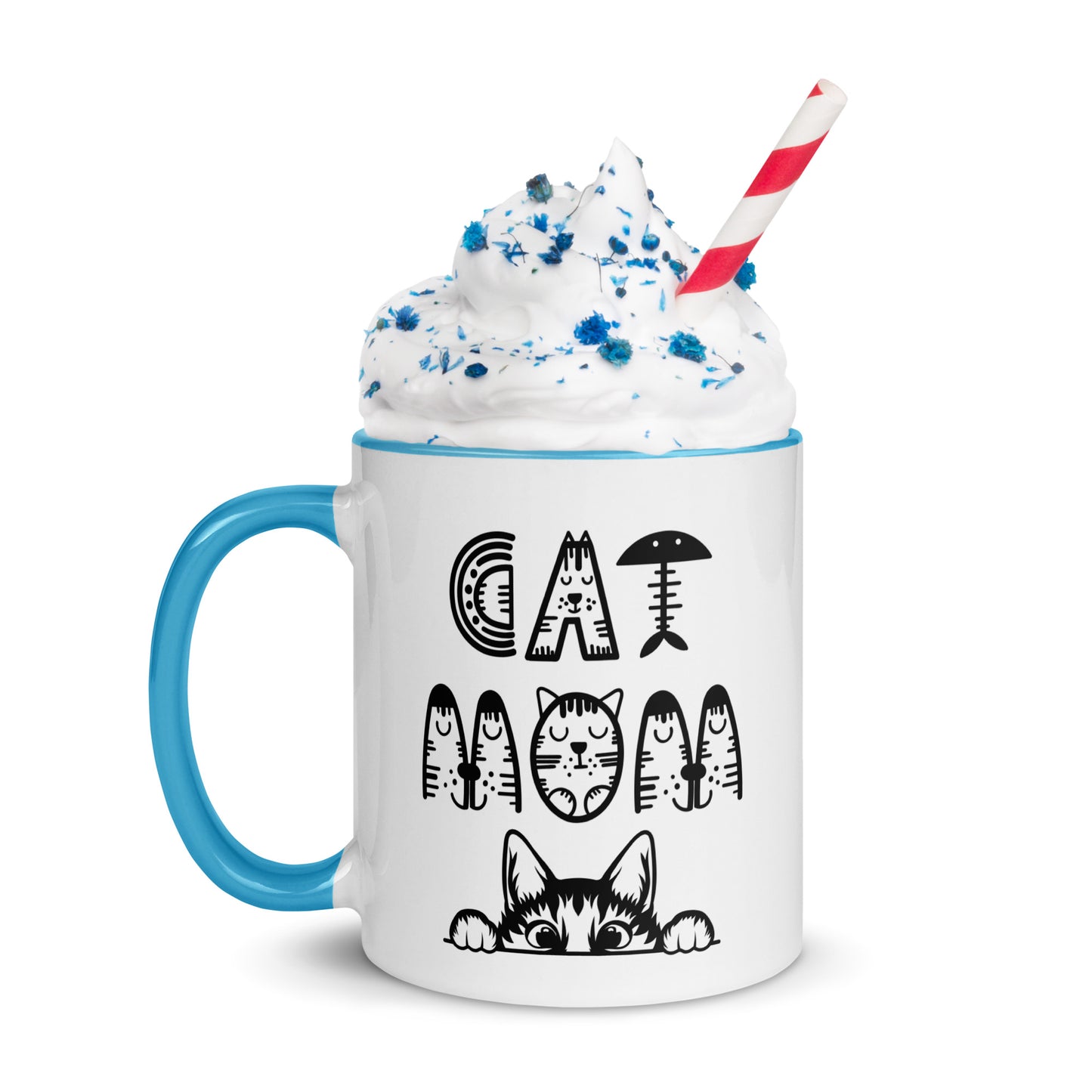 Cat Mom, Cat lovers Mug with Color Inside. For all Crazy Cat ladys and kitten mums everywhere that enjoy a coffee or tea.