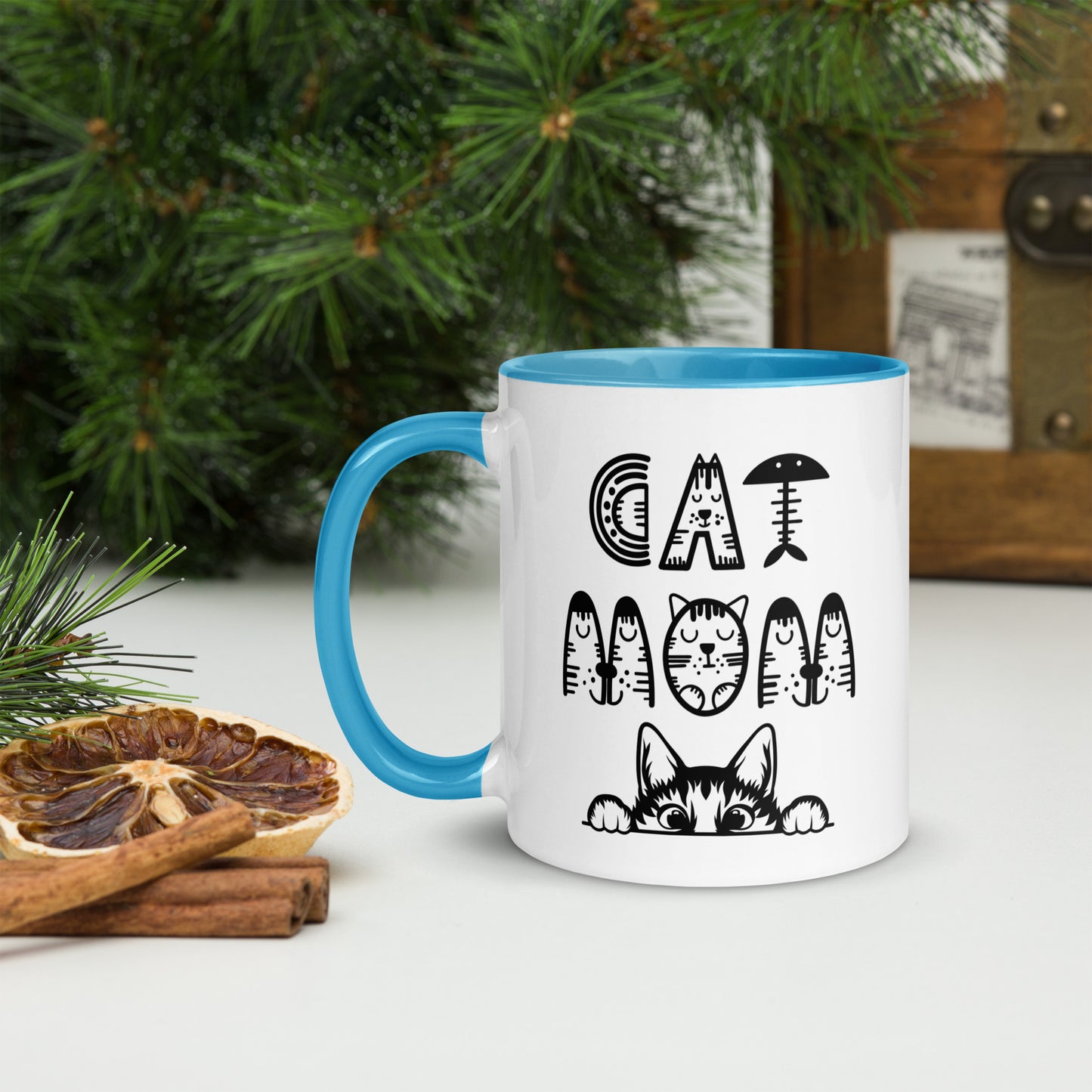 Cat Mom, Cat lovers Mug with Color Inside. For all Crazy Cat ladys and kitten mums everywhere that enjoy a coffee or tea.