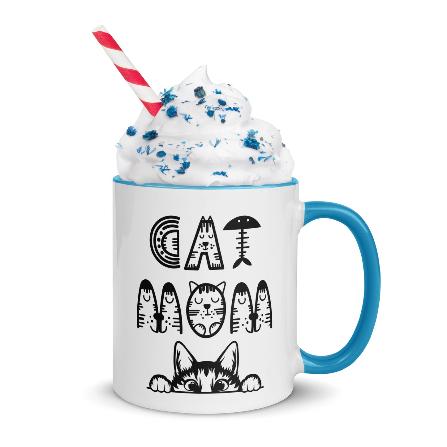 Cat Mom, Cat lovers Mug with Color Inside. For all Crazy Cat ladys and kitten mums everywhere that enjoy a coffee or tea.