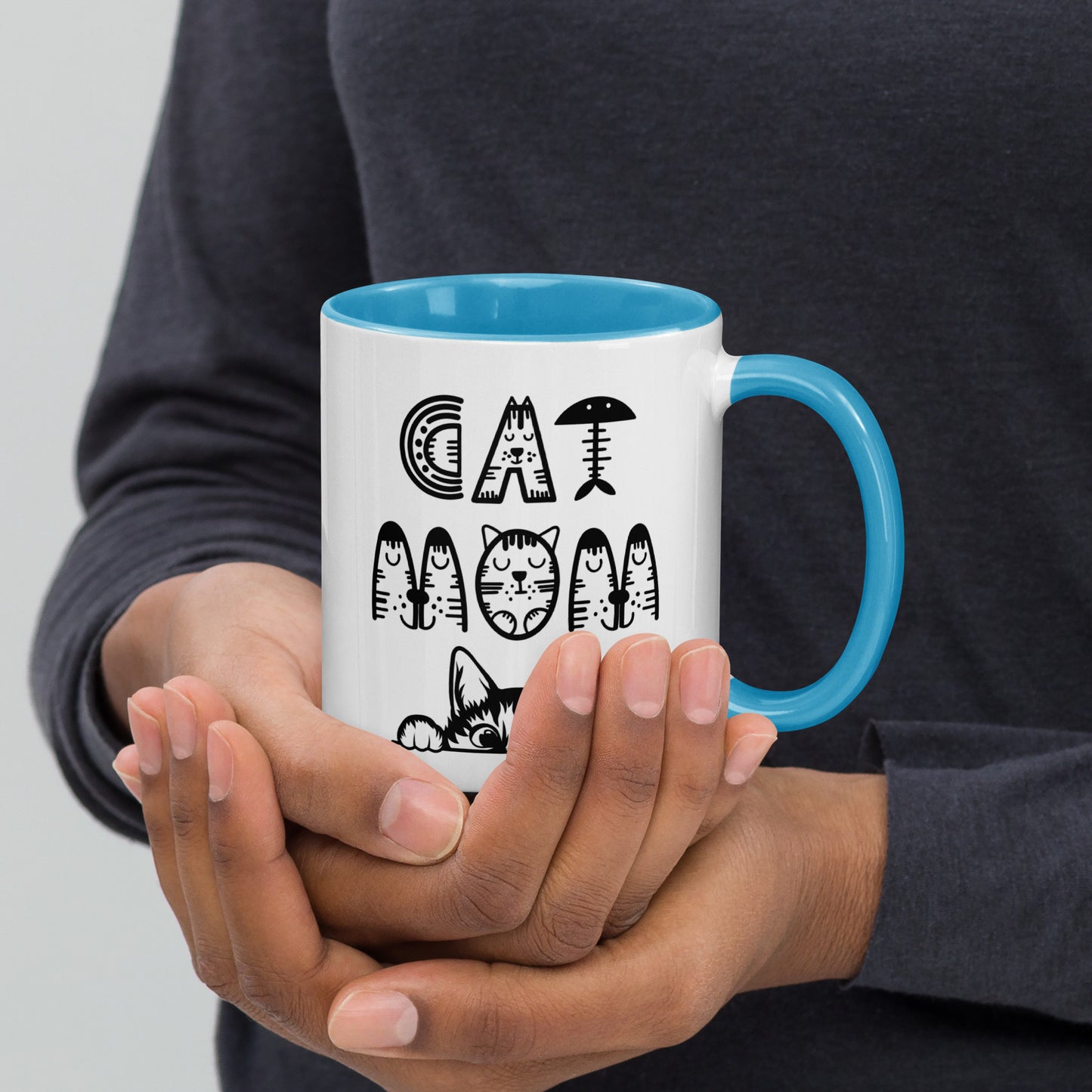 Cat Mom, Cat lovers Mug with Color Inside. For all Crazy Cat ladys and kitten mums everywhere that enjoy a coffee or tea.