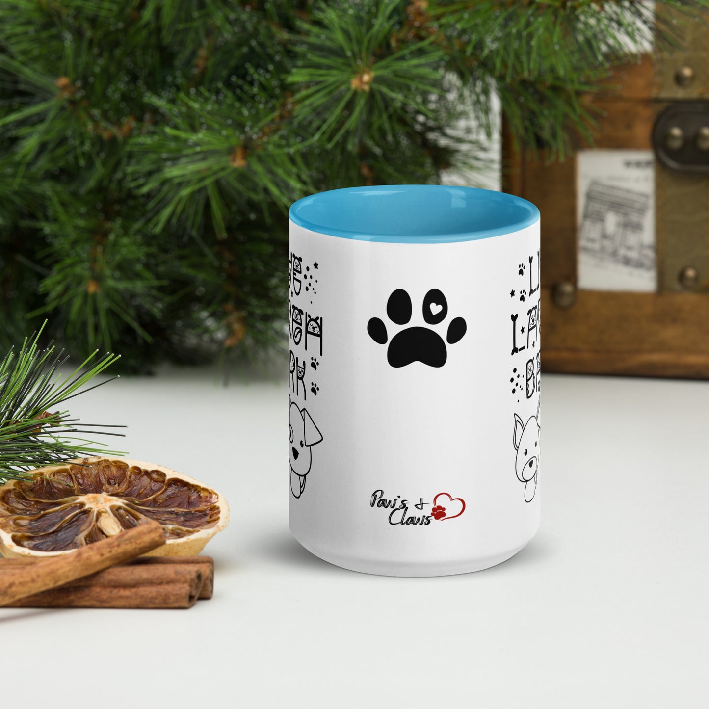 Live Laugh Bark, Dog lovers Mug with Color Inside. Puppy coffee mug, perfect for the Dog Lady in your life.