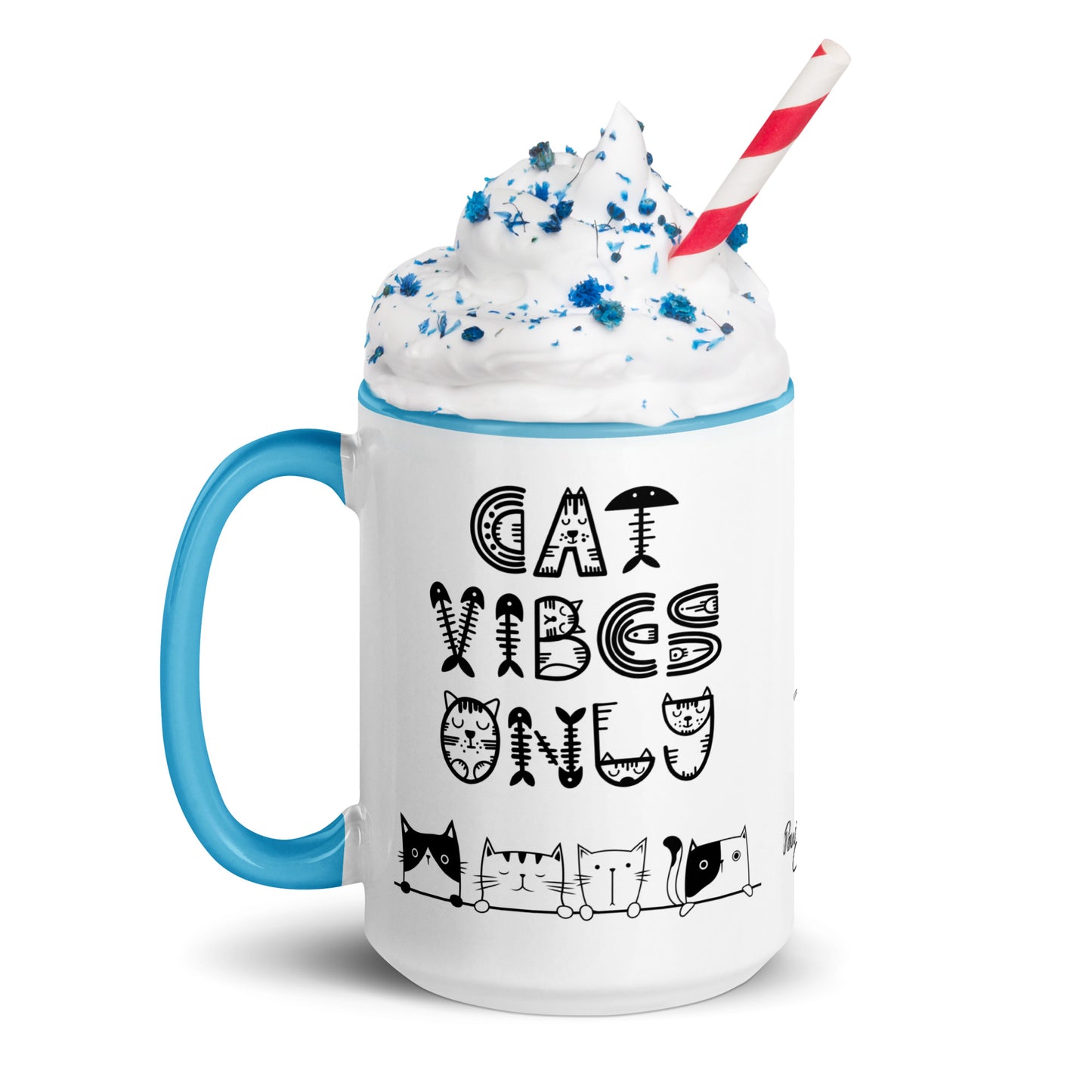 Cat Vibes Only Mug with Color Inside. Cat lover coffee mug, perfect for the Cat Lady in your life.