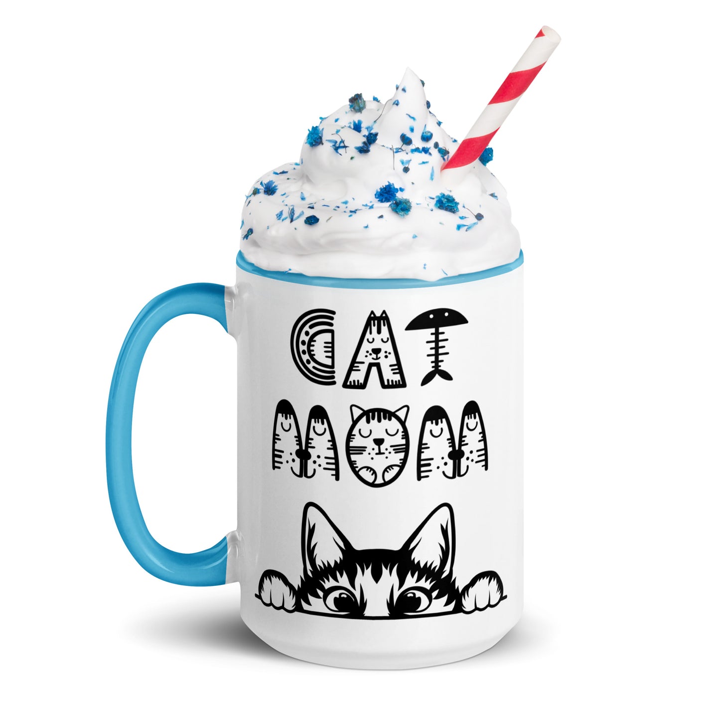 Cat Mom, Cat lovers Mug with Color Inside. For all Crazy Cat ladys and kitten mums everywhere that enjoy a coffee or tea.