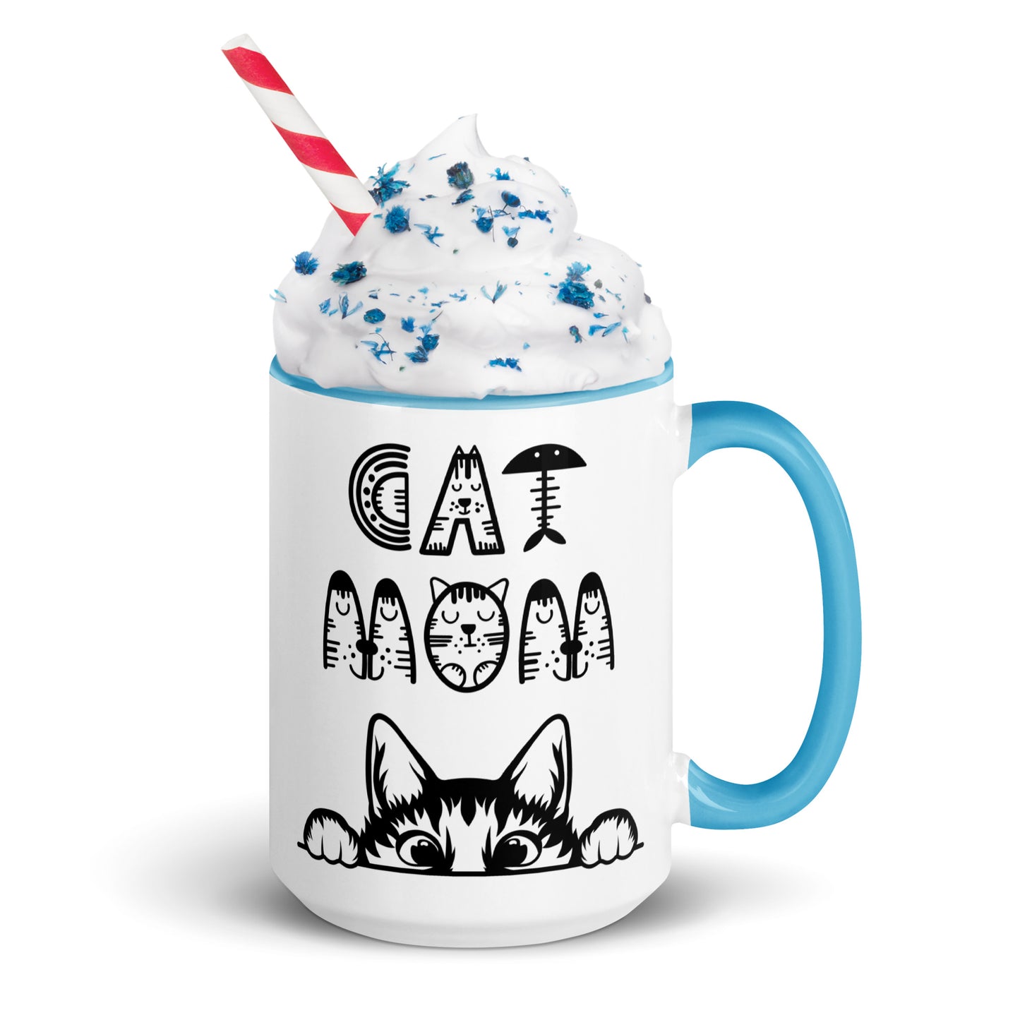 Cat Mom, Cat lovers Mug with Color Inside. For all Crazy Cat ladys and kitten mums everywhere that enjoy a coffee or tea.