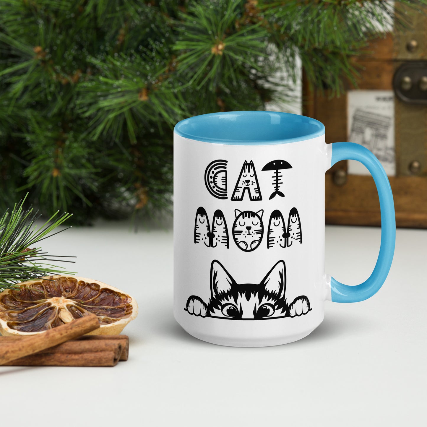 Cat Mom, Cat lovers Mug with Color Inside. For all Crazy Cat ladys and kitten mums everywhere that enjoy a coffee or tea.