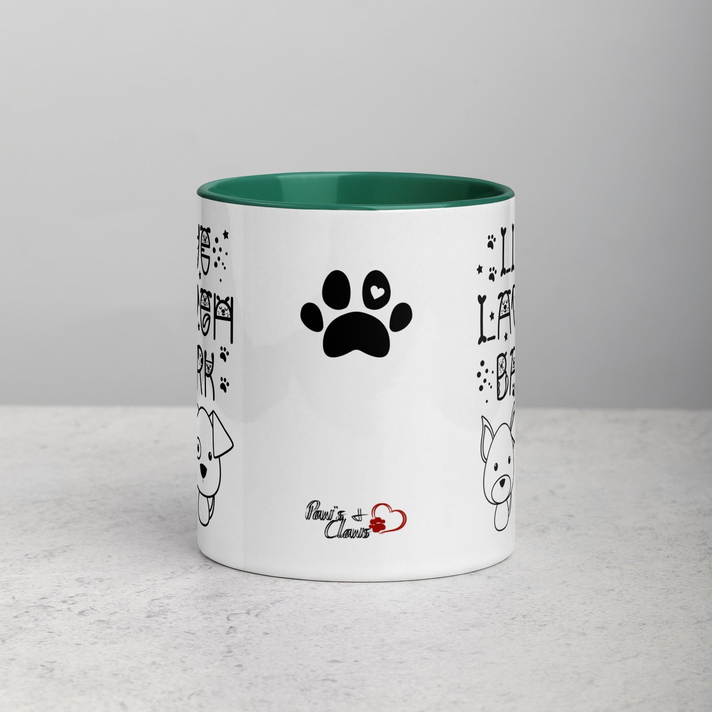 Live Laugh Bark, Dog lovers Mug with Color Inside. Puppy coffee mug, perfect for the Dog Lady in your life.