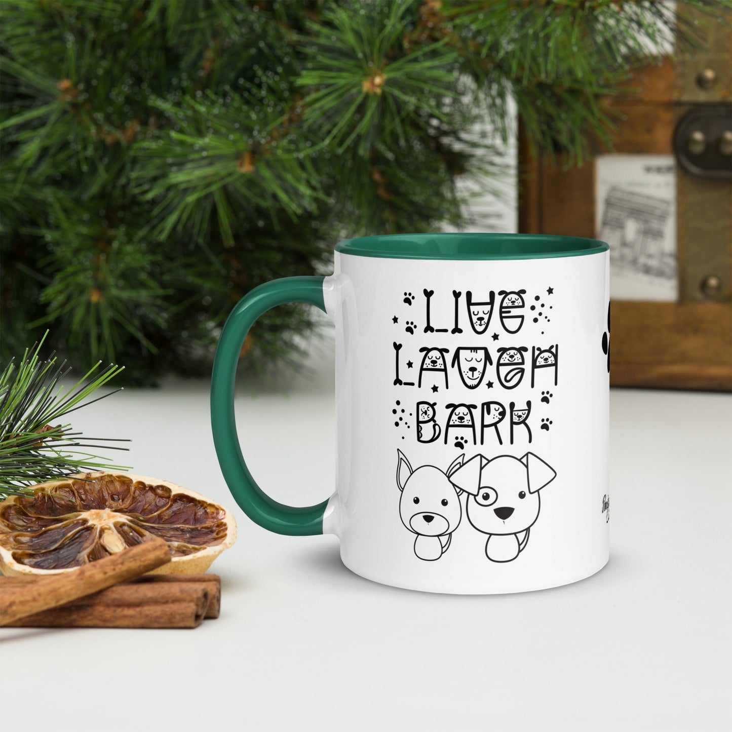 Live Laugh Bark, Dog lovers Mug with Color Inside. Puppy coffee mug, perfect for the Dog Lady in your life.