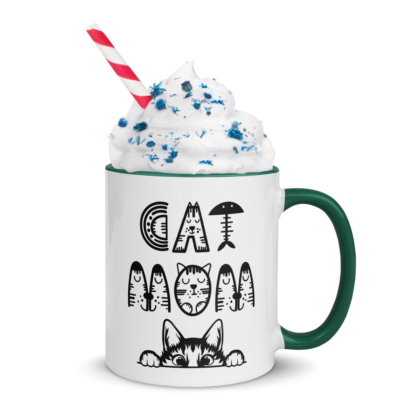 Cat Mom, Cat lovers Mug with Color Inside. For all Crazy Cat ladys and kitten mums everywhere that enjoy a coffee or tea.