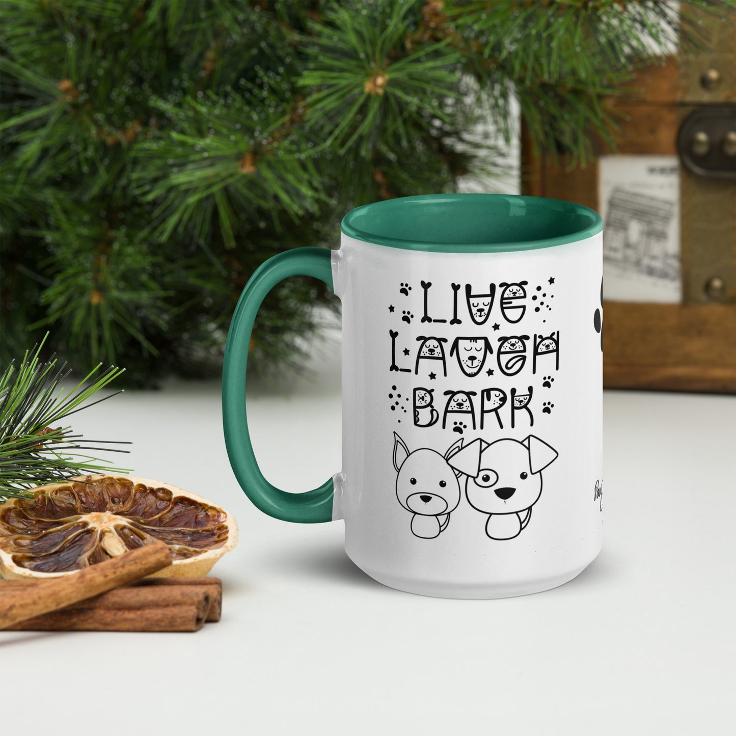 Live Laugh Bark, Dog lovers Mug with Color Inside. Puppy coffee mug, perfect for the Dog Lady in your life.