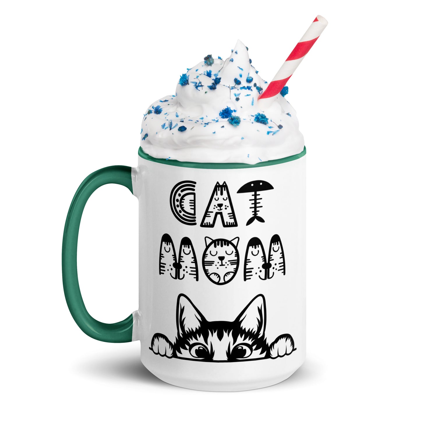 Cat Mom, Cat lovers Mug with Color Inside. For all Crazy Cat ladys and kitten mums everywhere that enjoy a coffee or tea.