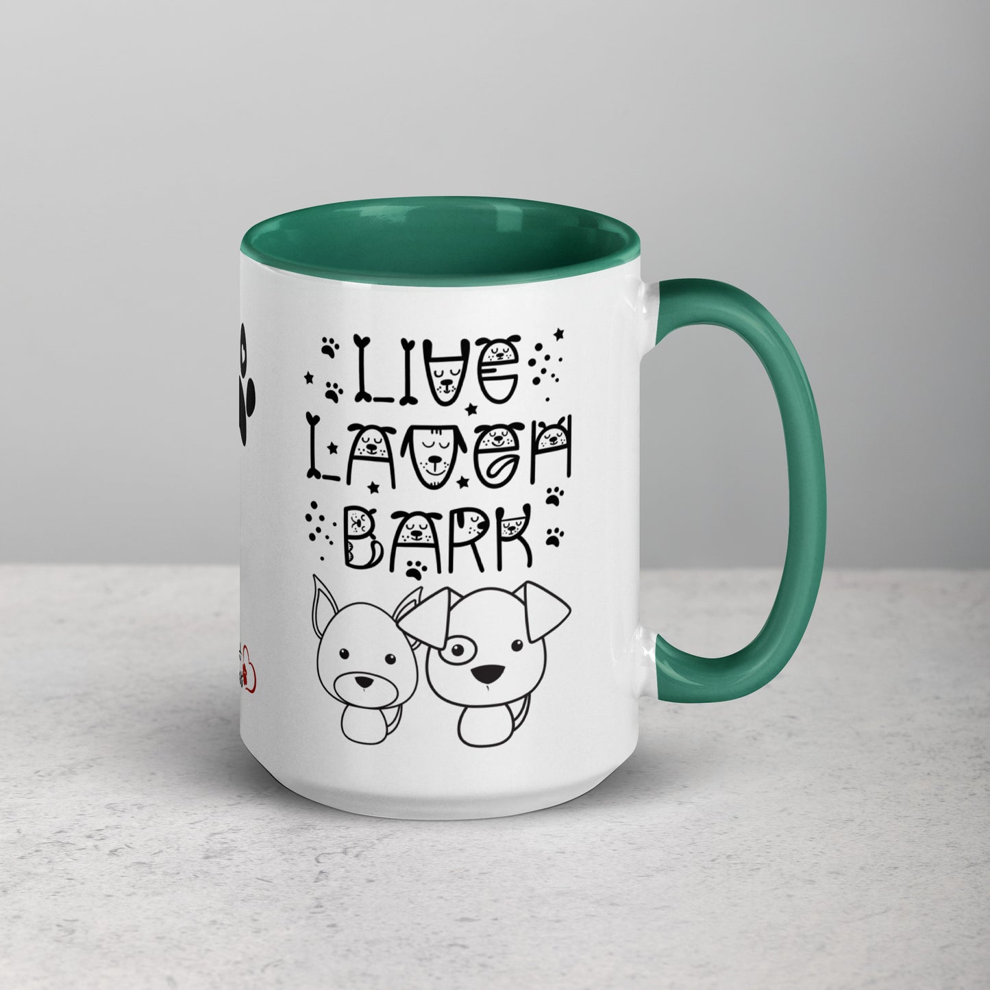 Live Laugh Bark, Dog lovers Mug with Color Inside. Puppy coffee mug, perfect for the Dog Lady in your life.